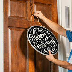 Las Vegas Raiders Holiday Round Door Décor with Hanging Rope, 18x18, NFL, Home