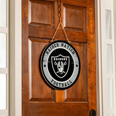 Las Vegas Raiders Round Door Décor with Hanging Rope, 18x18, NFL, Home