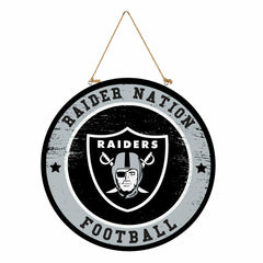 Las Vegas Raiders Round Door Décor with Hanging Rope, 18x18, NFL, Home
