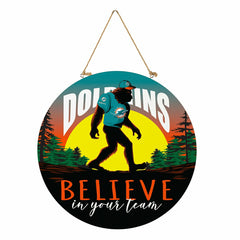 Miami Dolphins Bigfoot Round Door Décor with Hanging Rope, 18x18, NFL, Home
