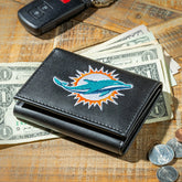 Miami Dolphins Black Tri-Fold Embroidered Wallet, NFL, Home