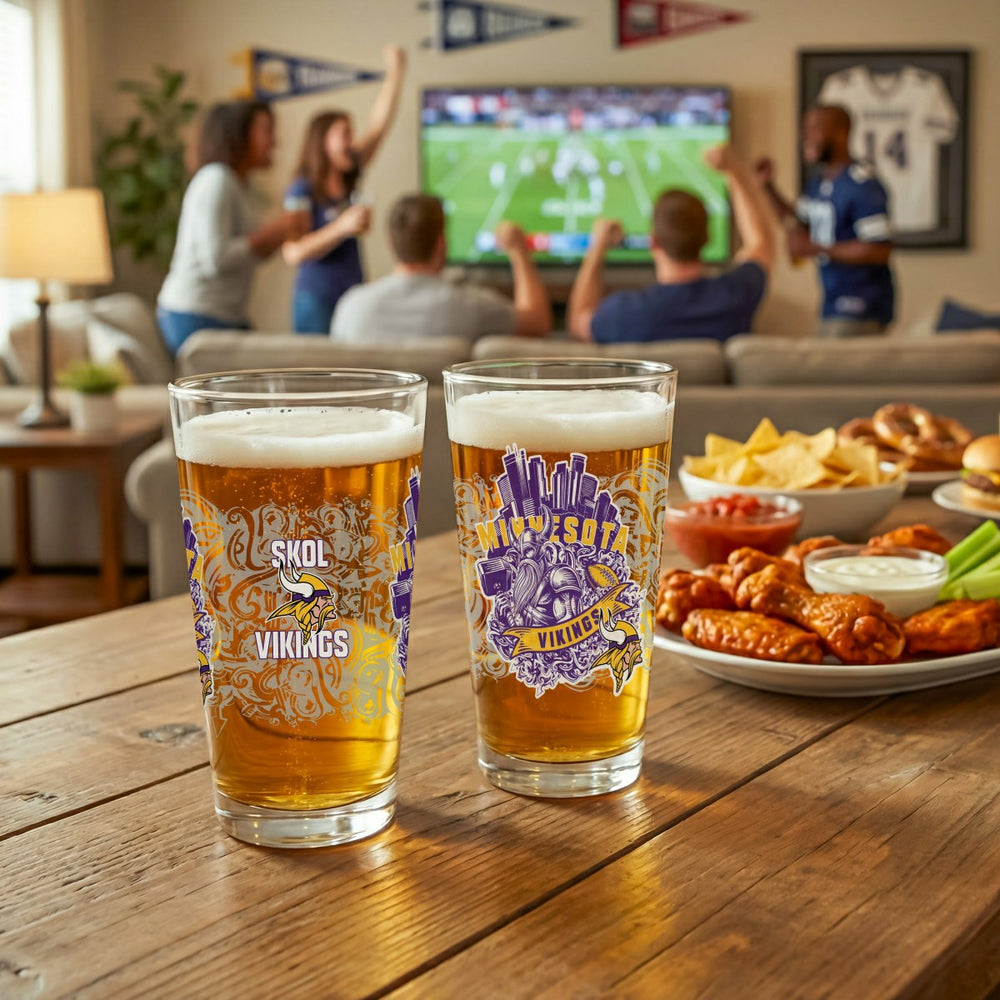 Minnesota Vikings 16oz Glass pint, Set of 2, NFL, Home