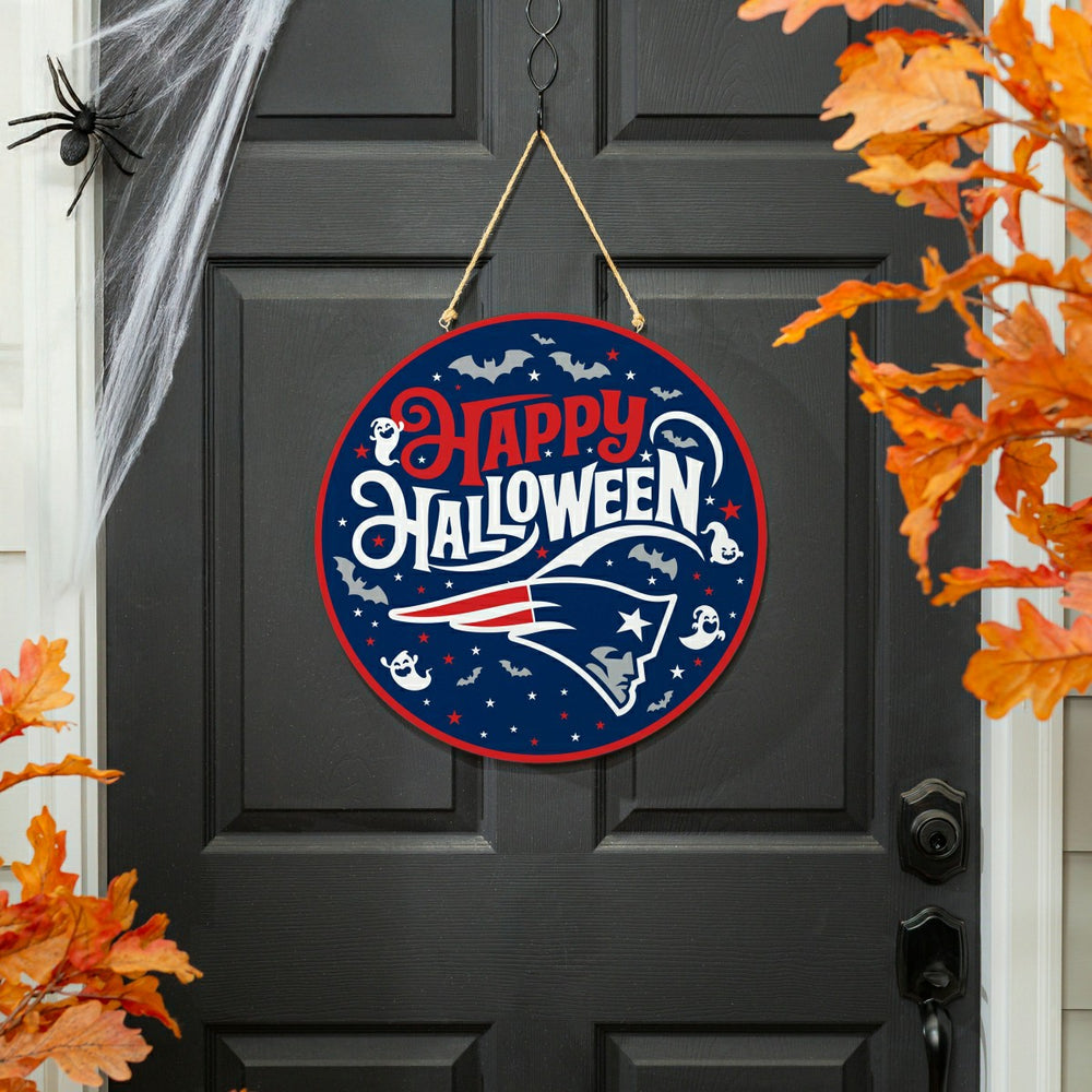 New England Patriots Halloween Round Door Décor with Hanging Rope, 18x, NFL, Home