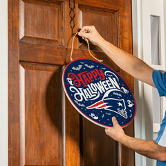 New England Patriots Halloween Round Door Décor with Hanging Rope, 18x, NFL, Home