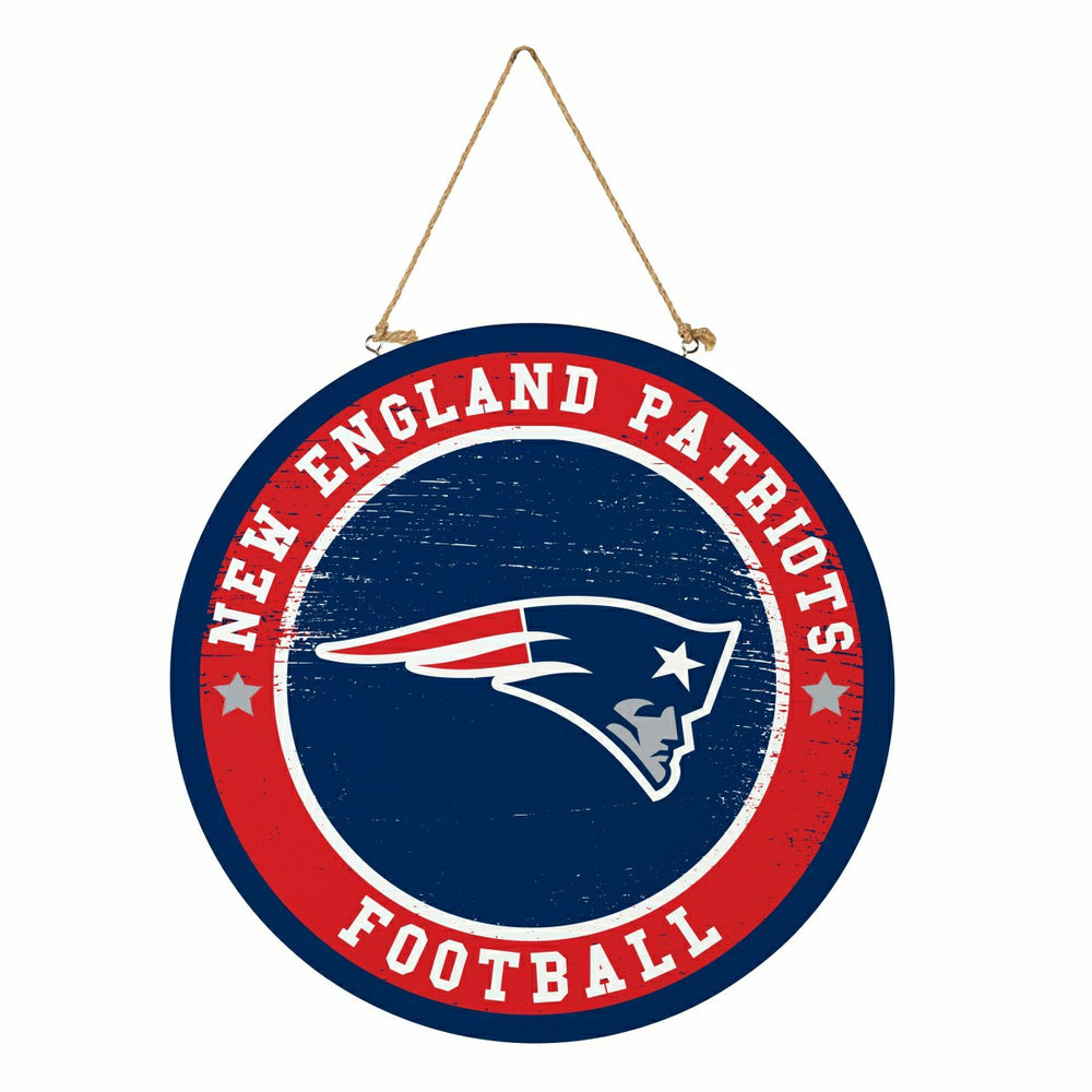New England Patriots Round Door Décor with Hanging Rope, 18x18, NFL, Home
