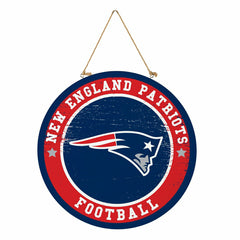 New England Patriots Round Door Décor with Hanging Rope, 18x18, NFL, Home
