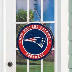 New England Patriots Round Door Décor with Hanging Rope, 18x18, NFL, Home