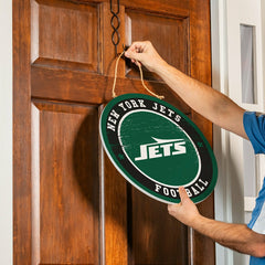 New York Jets Round Door Décor with Hanging Rope, 18x18, NFL, Home