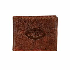 New York Jets, Embossed 100% Genuine Tumbled Leather Passcase Bi-Fold , NFL, Home