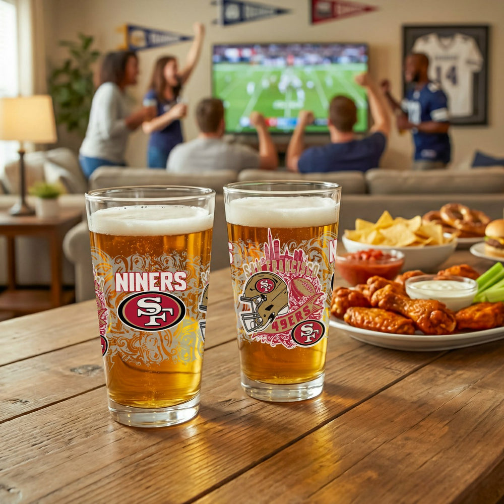 San Francisco 49ers 16oz Glass pint, Set of 2, NFL, Home