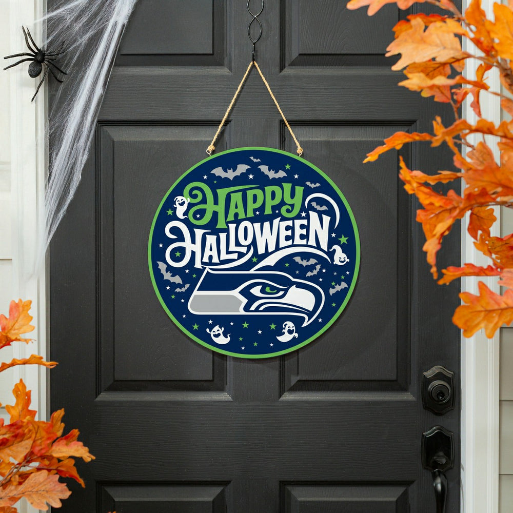 Seattle Seahawks Halloween Round Door Décor with Hanging Rope, 18x18, NFL, Home