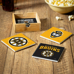 Boston Bruins Ceramic Coasters Set, 4pcs with Wood Caddy, NHL, Home