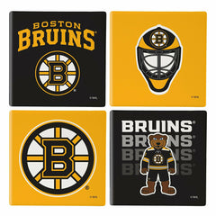 Boston Bruins Ceramic Coasters Set, 4pcs with Wood Caddy, NHL, Home