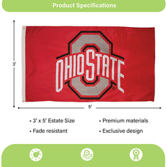 Ohio State University Single Sided Flag with 2 Grommets, 3'x5', Home, Collegiate