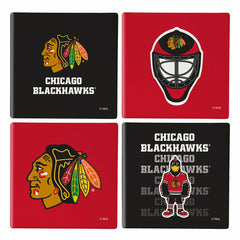 Chicago Blackhawks Ceramic Coasters Set, 4pcs with Wood Caddy, NHL, Home