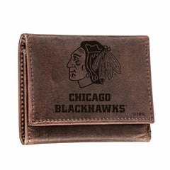 Chicago Blackhawks, Tri-Fold Wallet, Brown, CH, 100% Genuine Leather, NHL, Home