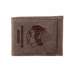 Front Pocket Wallet w/ RFID Blocking, Chicago Blackhawks, Brown, NHL, Home