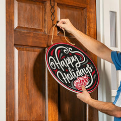 Detroit Red Wings Holiday Round Door Décor with Hanging Rope, 18x18, NHL, Home