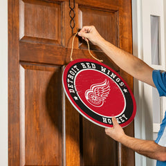 Detroit Red Wings Round Door Décor with Hanging Rope, 18x18, NHL, Home