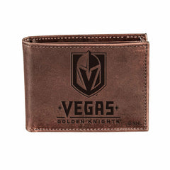 Vegas Golden Knights, Bi-Fold Wallet, Brown, CH, 100% Genuine Leather, NHL, Home
