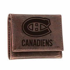 Montreal Canadiens, Tri-Fold Wallet, Brown, CH, 100% Genuine Leather, NHL, Home