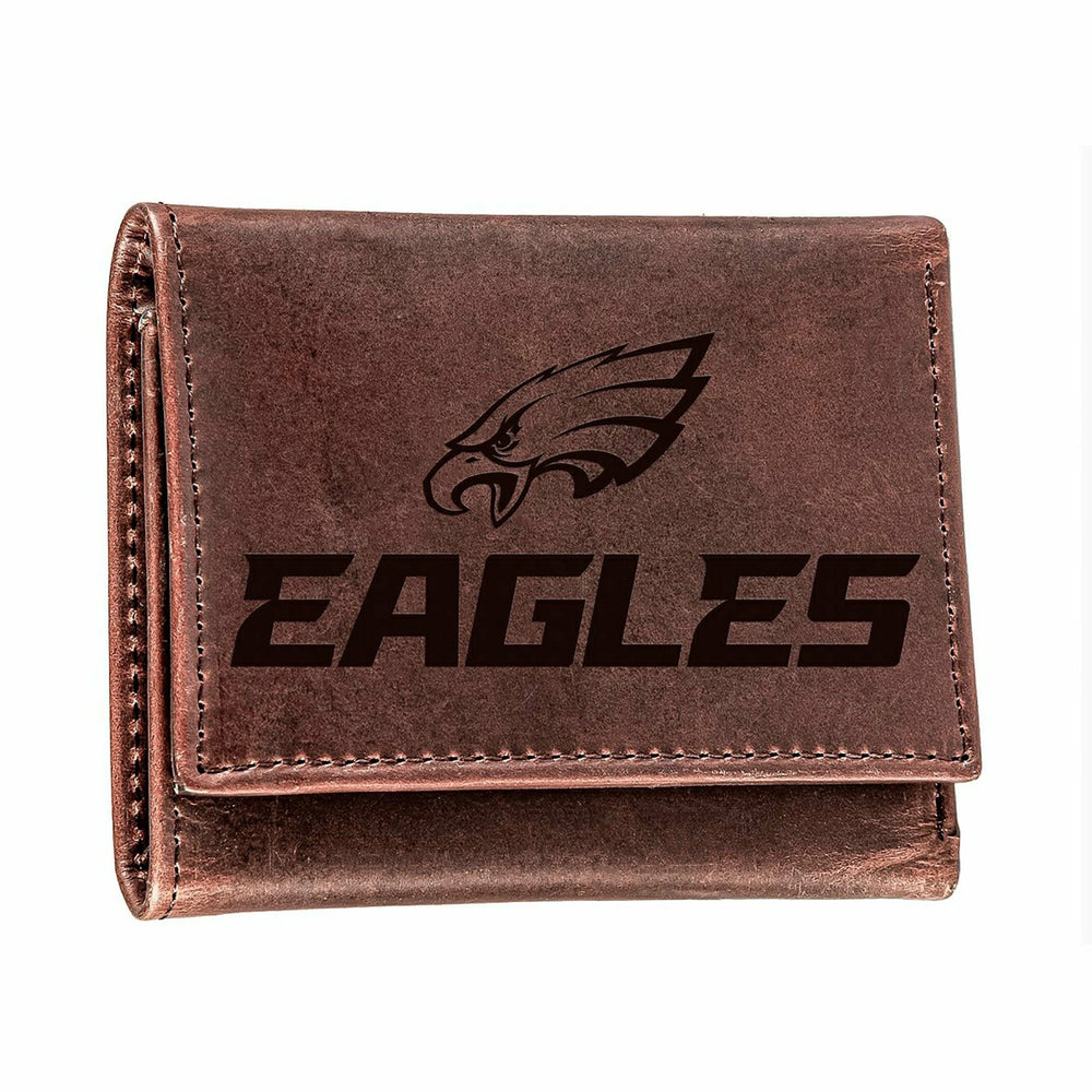 Philadelphia Eagles, Tri-Fold Wallet, Brown, CH, 100% Genuine Leather, Home, NFL