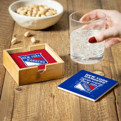 New York Rangers Ceramic Coasters Set, 4pcs with Wood Caddy, NHL, Home