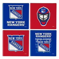 New York Rangers Ceramic Coasters Set, 4pcs with Wood Caddy, NHL, Home