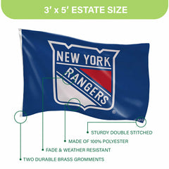 New York Rangers Single Sided Flag with 2 Grommets, 3'x5', NHL, Home