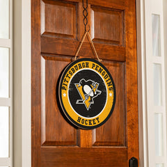 Pittsburgh Penguins Round Door Décor with Hanging Rope, 18x18, NHL, Home