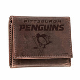 Pittsburgh Penguins, Tri-Fold Wallet, Brown, CH, 100% Genuine Leather, NHL, Home