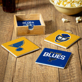 St Louis Blues Ceramic Coasters Set, 4pcs with Wood Caddy, NHL, Home