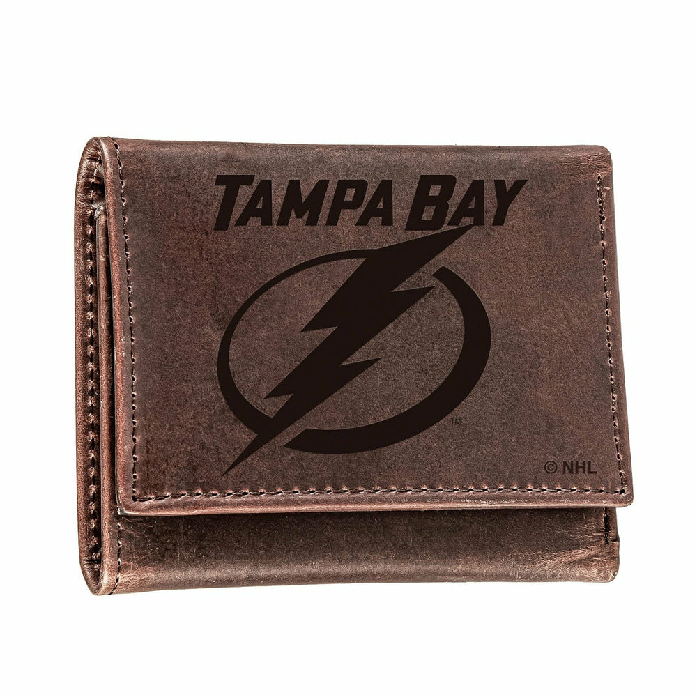 Tampa Bay Lightning, Tri-Fold Wallet, Brown, CH, 100% Genuine Leather, NHL, Home