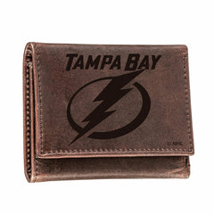 Tampa Bay Lightning, Tri-Fold Wallet, Brown, CH, 100% Genuine Leather, NHL, Home