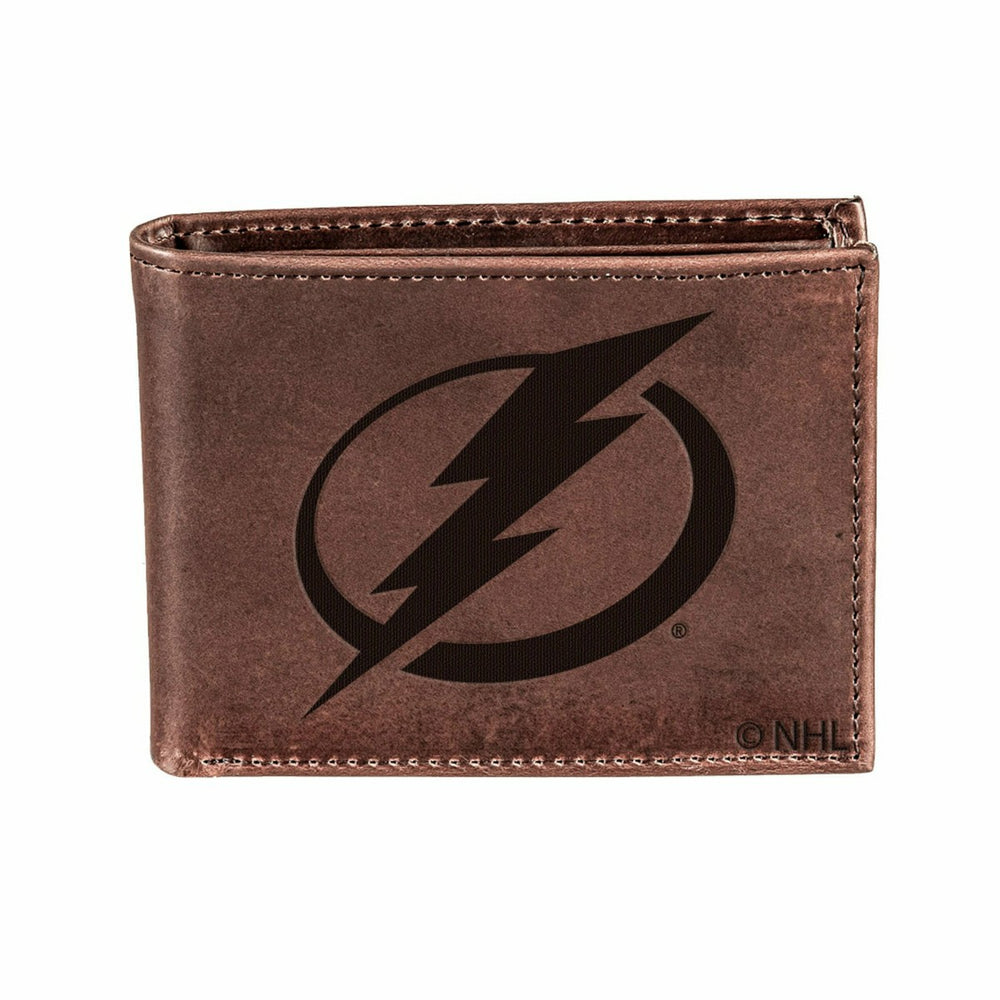 Tampa Bay Lightning, Bi-Fold Wallet, Brown, CH, 100% Genuine Leather, NHL, Home