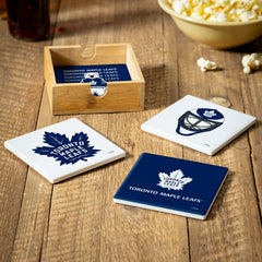 Toronto Maple Leafs Ceramic Coasters Set, 4pcs with Wood Caddy, NHL, Home