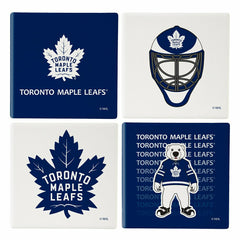 Toronto Maple Leafs Ceramic Coasters Set, 4pcs with Wood Caddy, NHL, Home