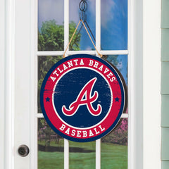 Atlanta Braves Round Door Décor with Hanging Rope, 18x18, MLB, Home