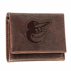 Baltimore Orioles Tri-Fold Wallet Brown 100% Genuine Leather, MLB, Home