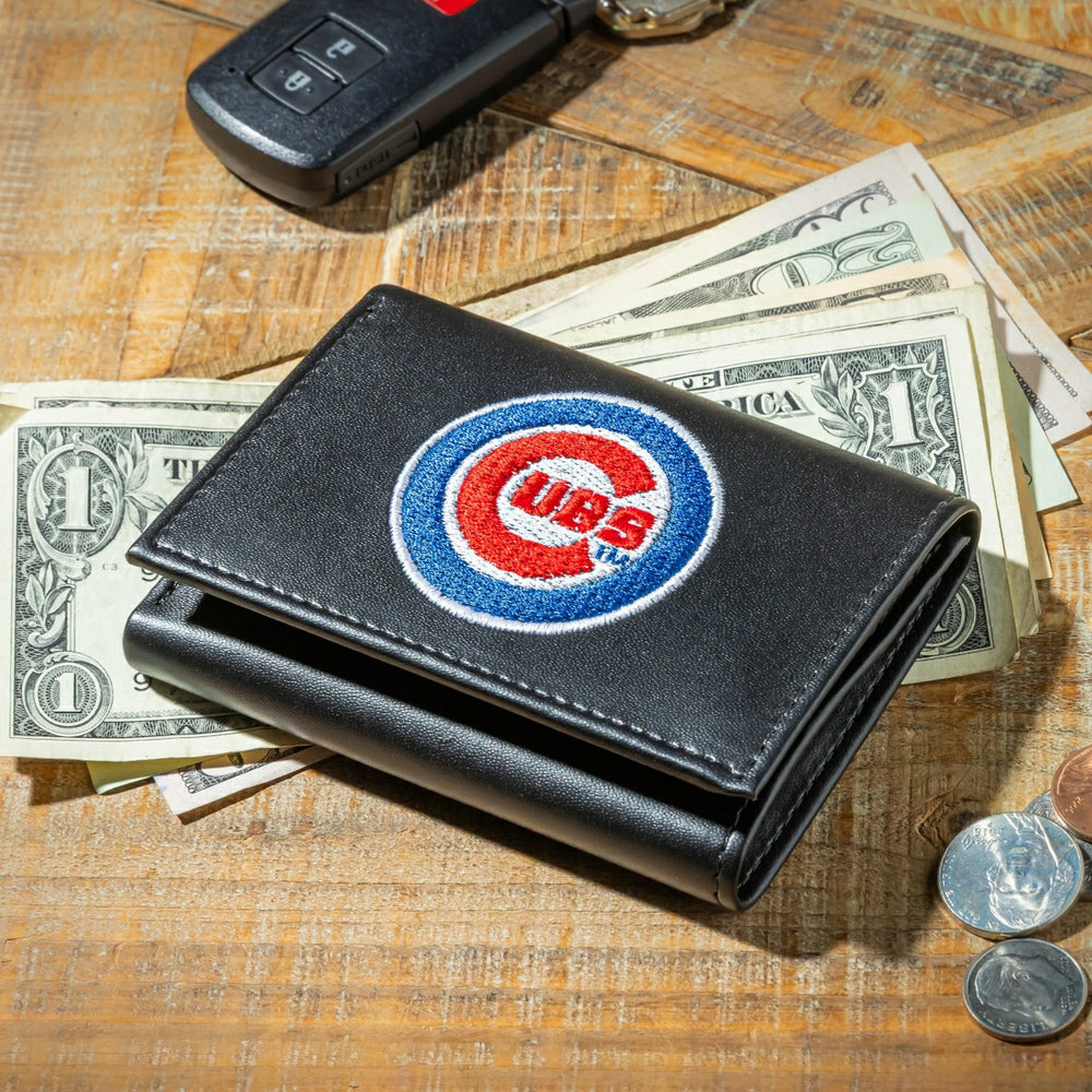 Chicago Cubs Black Tri-Fold Embroidered Wallet, MLB, Home