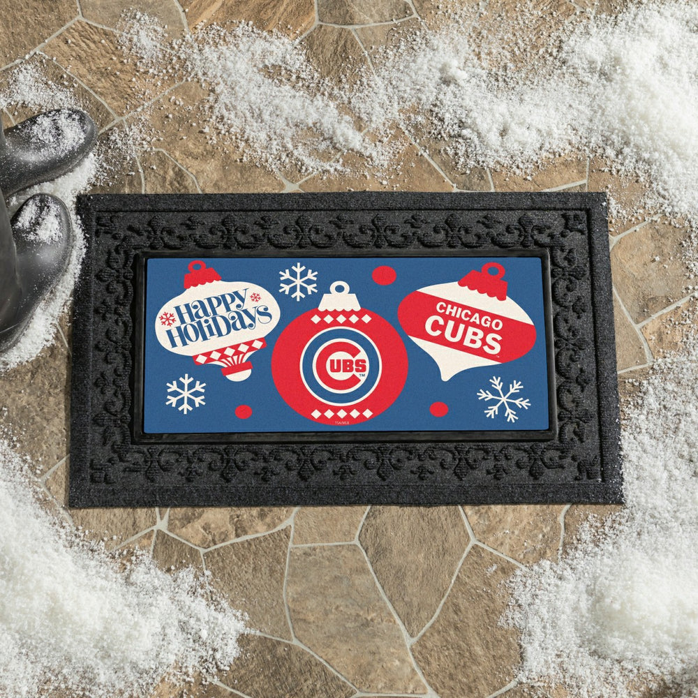 Chicago Cubs Holiday Flocked Coir Sassafras Switch Mat, 22"x10", MLB