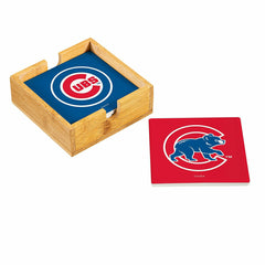 Chicago Cubs Ceramic Coasters Set, 4pcs with Wood Caddy, MLB, Home