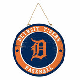 Detroit Tigers Round Door Décor with Hanging Rope, 18x18, MLB, Home