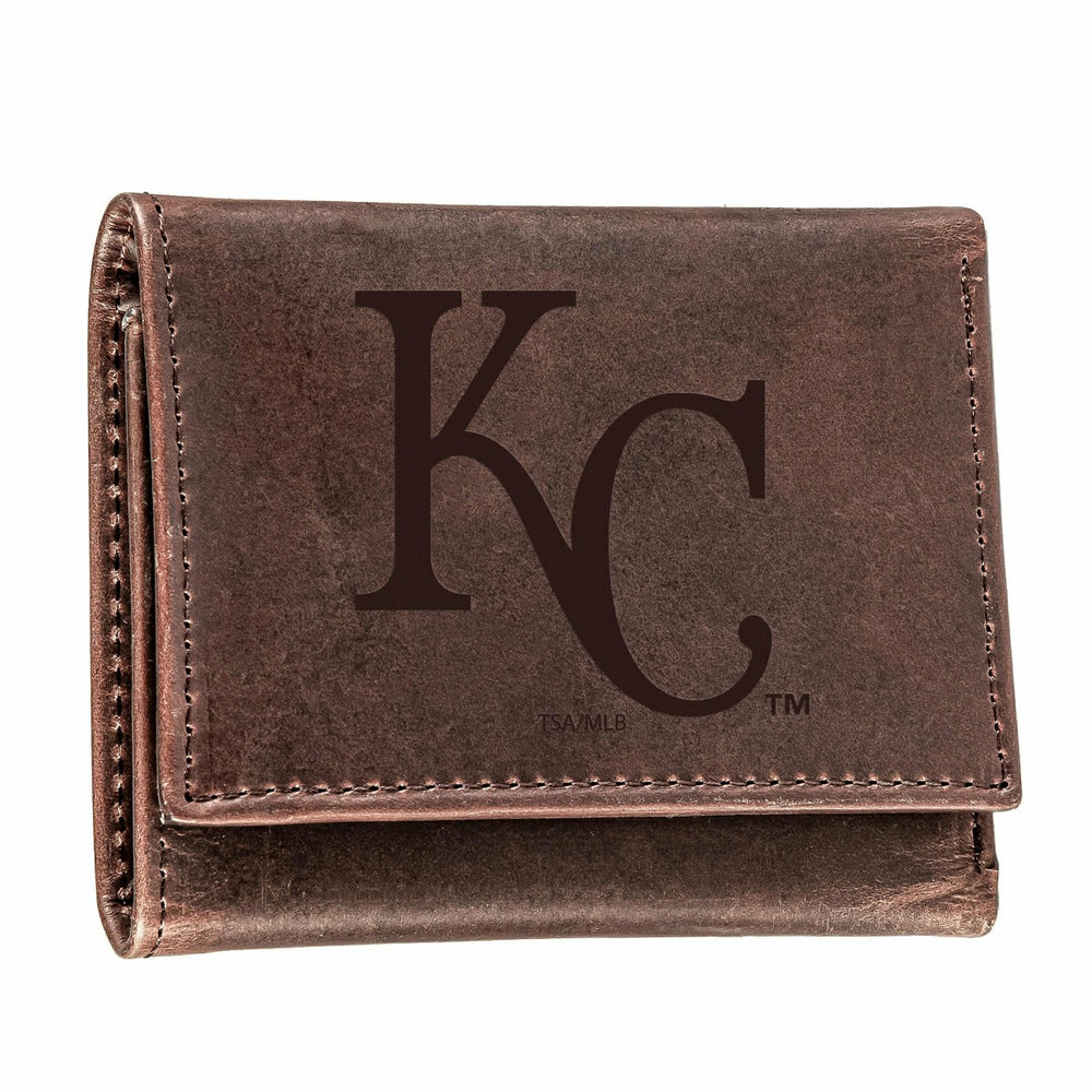 Kansas City Royals Tri-Fold Wallet Brown 100% Genuine Leather, MLB, Home