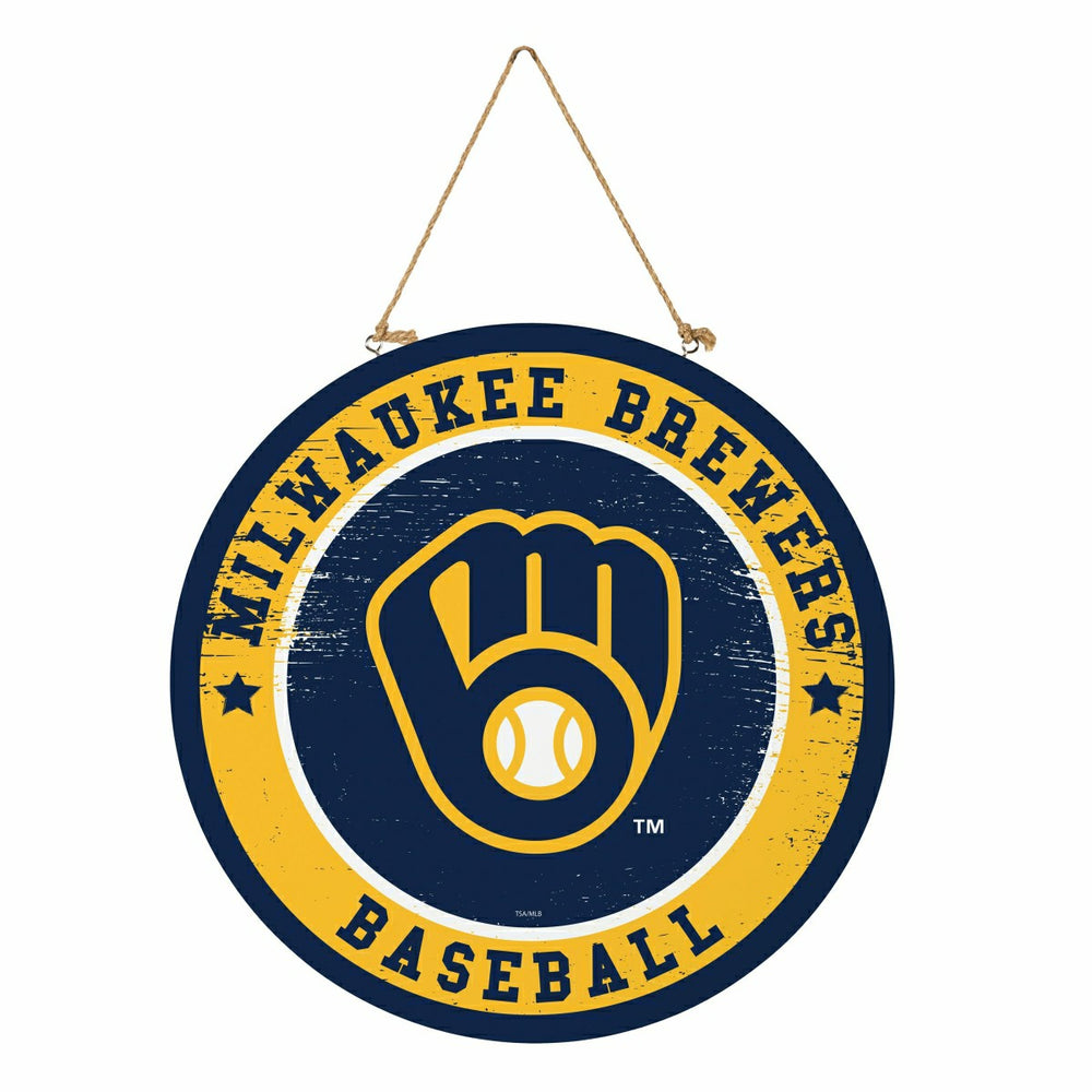 Milwaukee Brewers Round Door Décor with Hanging Rope, 18x18, MLB, Home