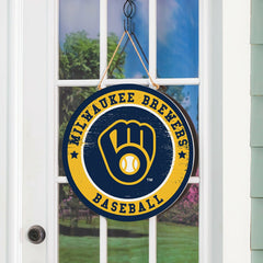 Milwaukee Brewers Round Door Décor with Hanging Rope, 18x18, MLB, Home