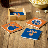 New York Mets Ceramic Coasters Set, 4pcs with Wood Caddy, MLB, Home