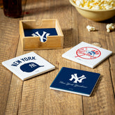 New York Yankees Ceramic Coasters Set, 4pcs with Wood Caddy, MLB, Home