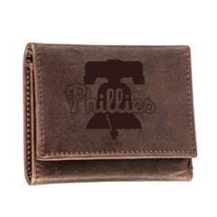 Philadelphia Phillies Tri-Fold Wallet Brown 100% Genuine Leather, MLB, Home