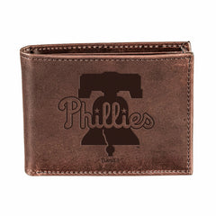 Philadelphia Phillies Bi-Fold Wallet Brown 100% Genuine Leather, MLB, Home